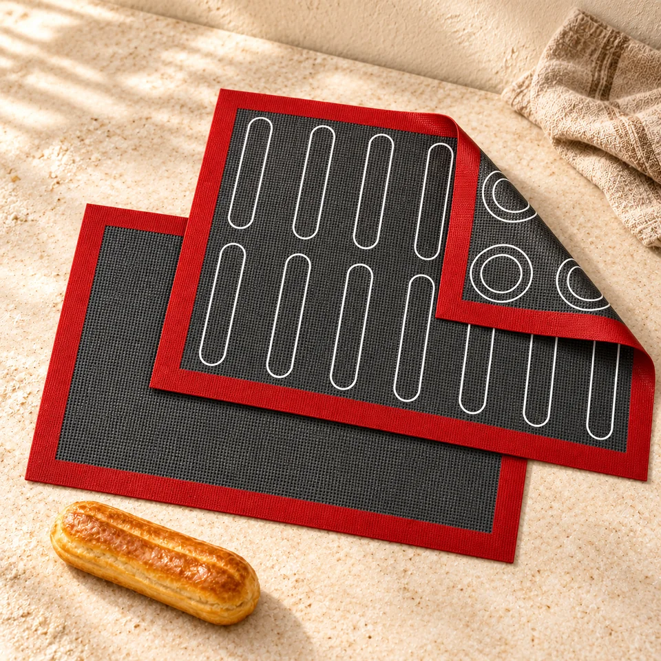 Deux tapis avec repères 40 × 30 cm de AIENYOU, mise en situation en pâtisserie