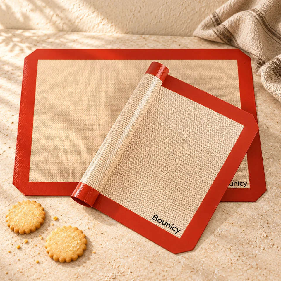 Deux tapis de cuisson 30 × 40 cm de Bounicy, mise en situation en pâtisserie