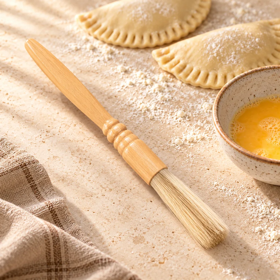 Pinceau à soies naturelles et manche bois de Chef Aid, mise en situation en pâtisserie