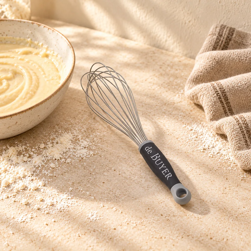 Fouet GOMA en inox 26 cm de De Buyer, mise en situation en pâtisserie