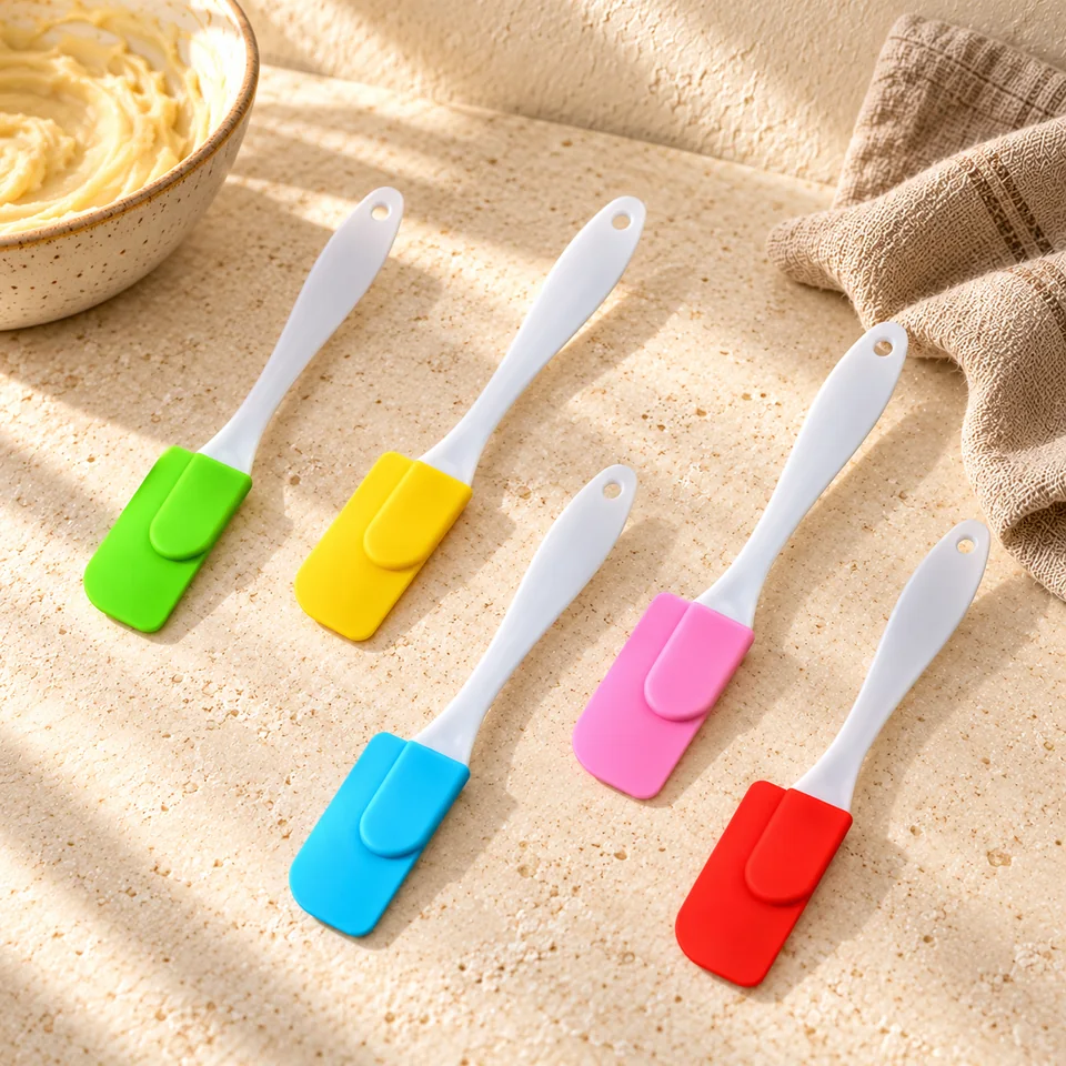 Cinq mini-maryses en silicone de EASYLAVIE, mise en situation en pâtisserie