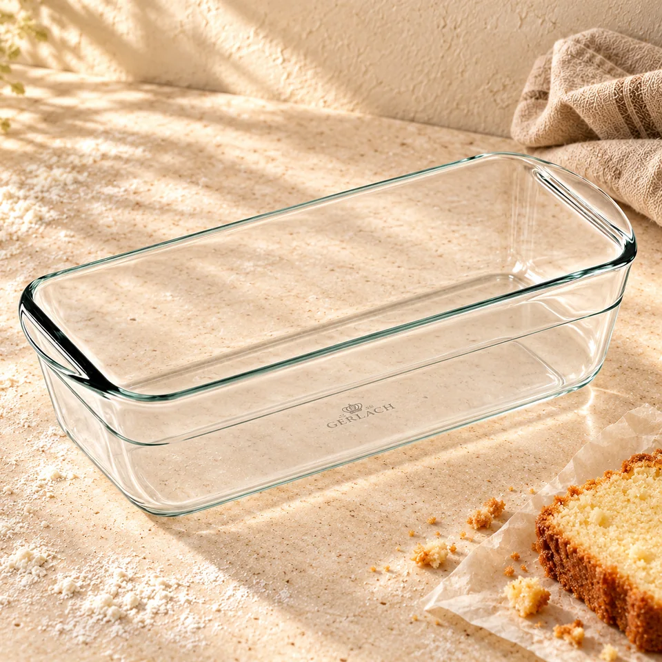 Moule à cake Flow en verre 1,5 L de Gerlach 1760, mise en situation en pâtisserie