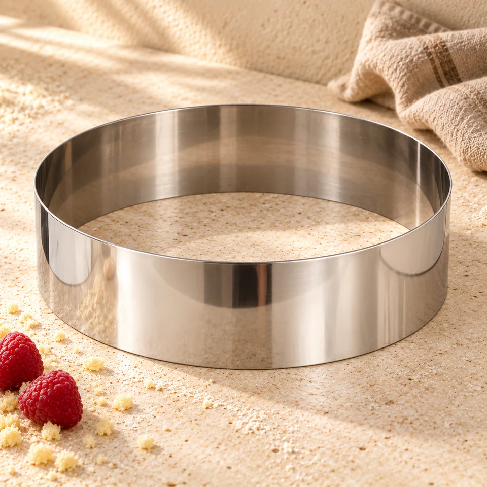 Cercle à entremets en inox 22 cm de Gobel, mise en situation en pâtisserie