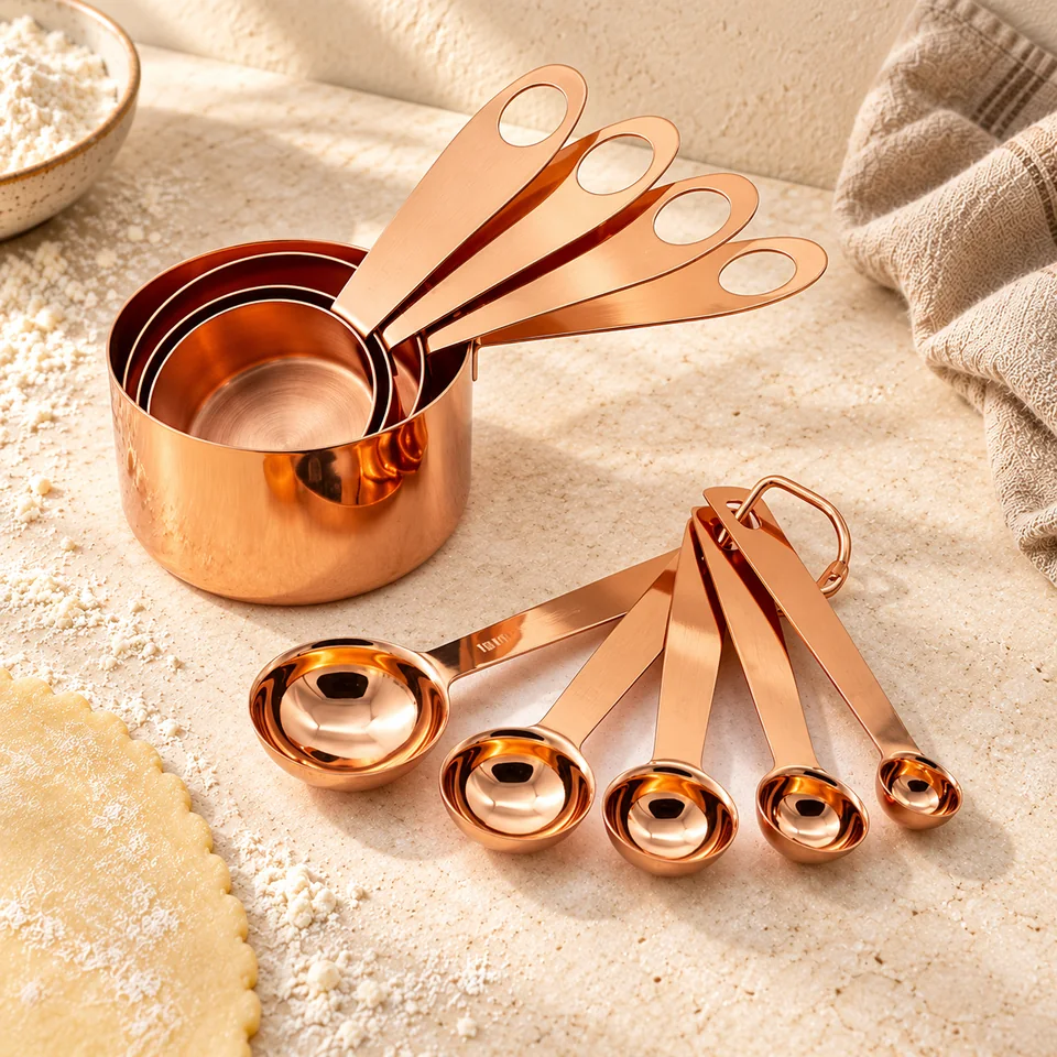 Neuf mesures finition cuivrée de GOOD FOR YOU, mise en situation en pâtisserie