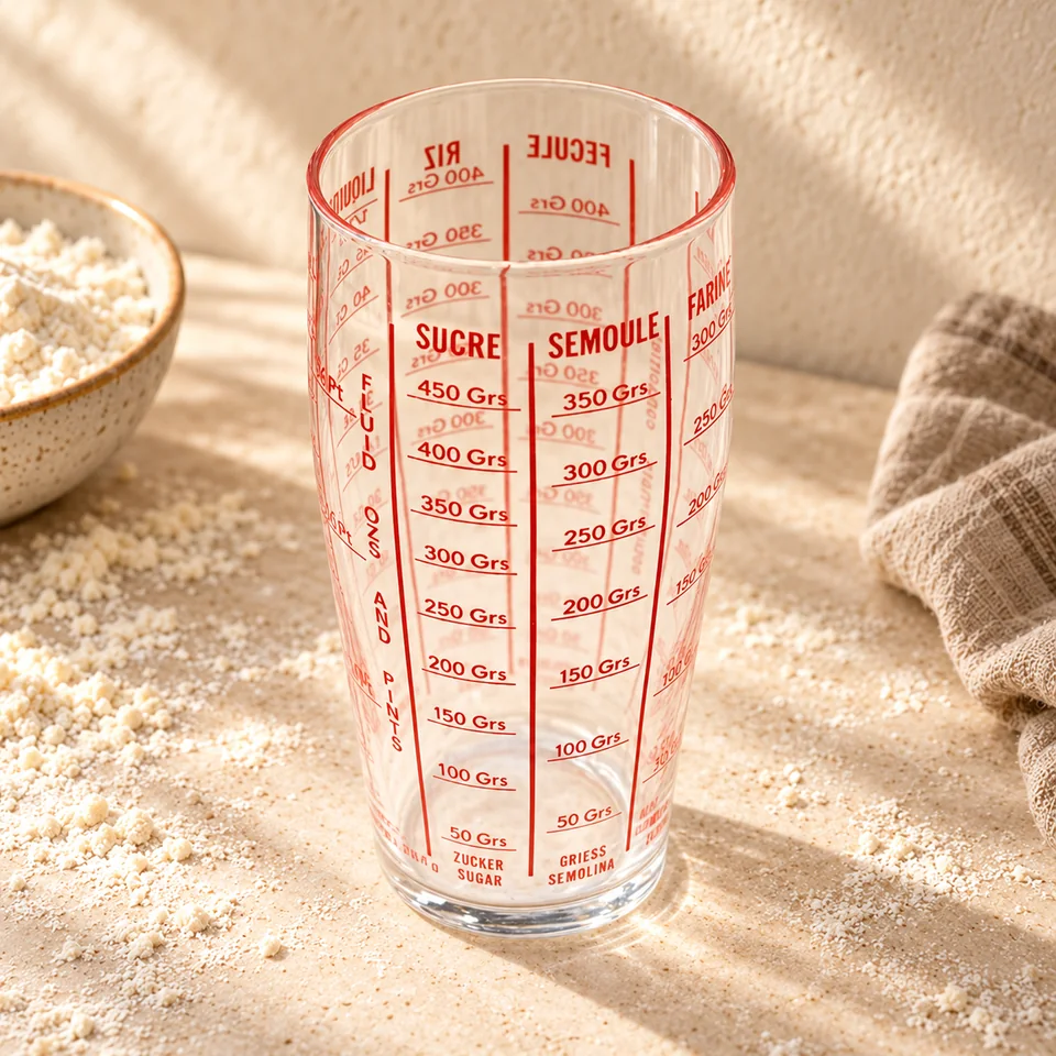 Verre doseur en verre trempé de Luminarc, mise en situation en pâtisserie