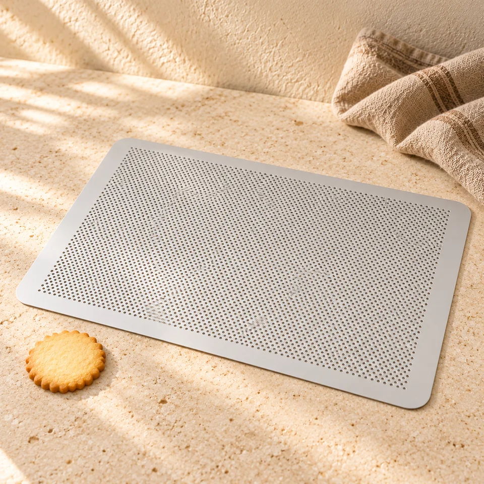 Plaque perforée sans rebords 40 × 30 cm de MALI'S, mise en situation en pâtisserie