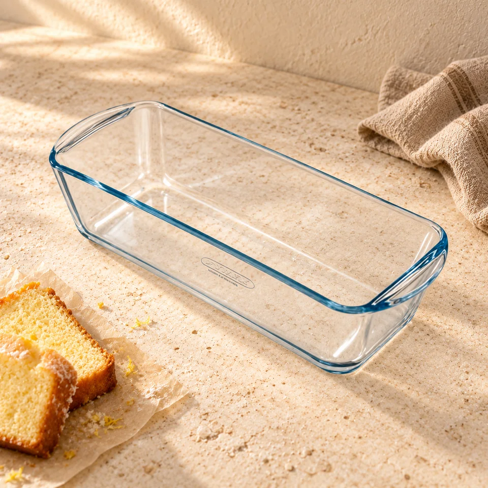 Moule à cake en verre 31 × 12 cm de Pyrex, mise en situation en pâtisserie