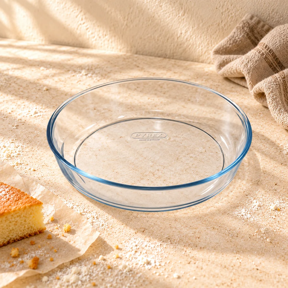 Moule à manqué en verre 26 cm de Pyrex, mise en situation en pâtisserie