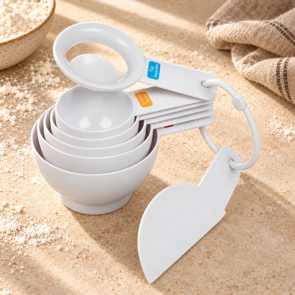 Set de sept accessoires de mesure de Tala, mise en situation en pâtisserie