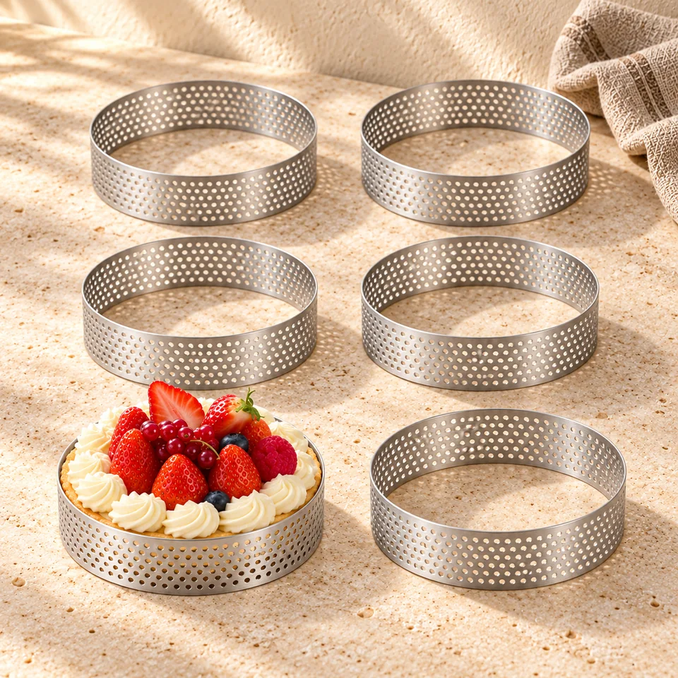 Six cercles perforés de 8 cm de Teokantz, mise en situation en pâtisserie