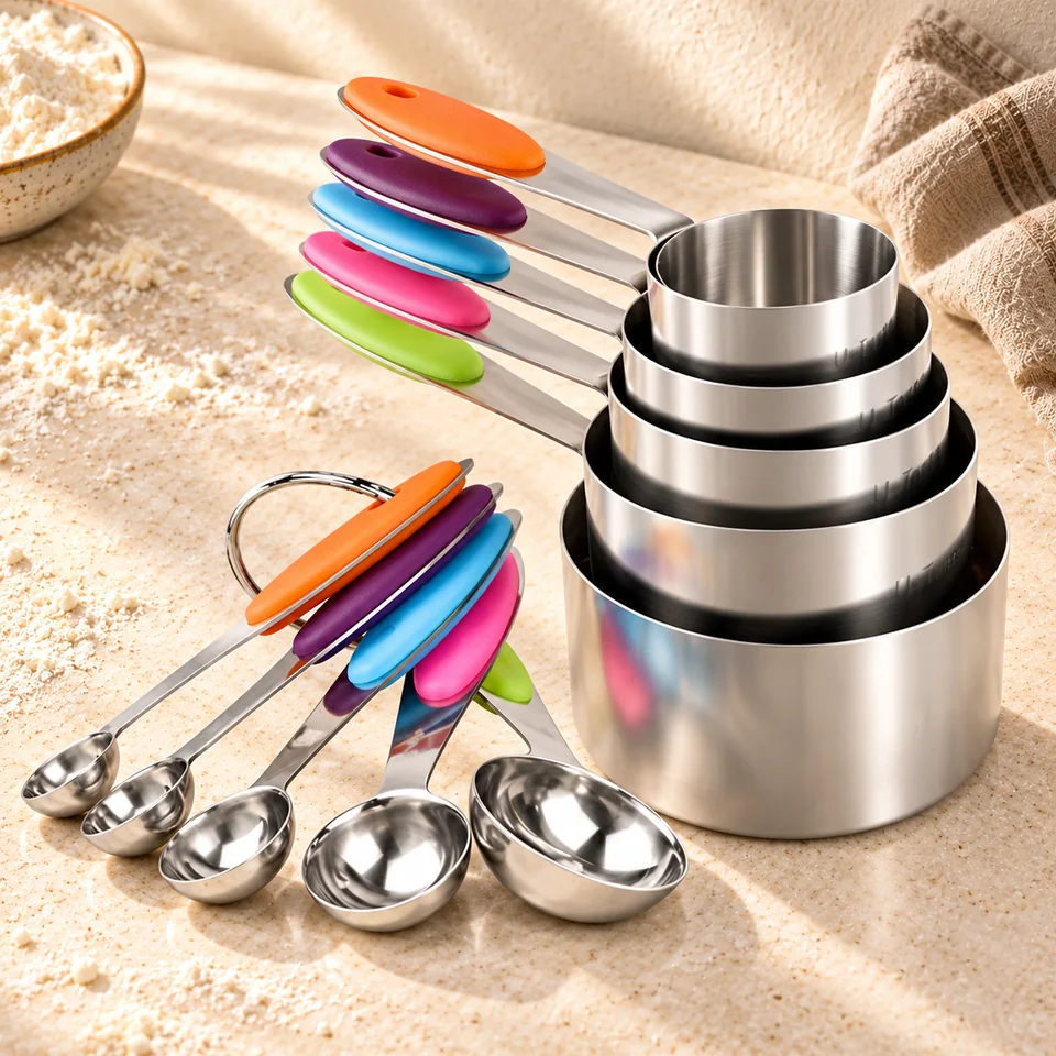 Dix tasses et cuillères doseuses de U-Taste, mise en situation en pâtisserie