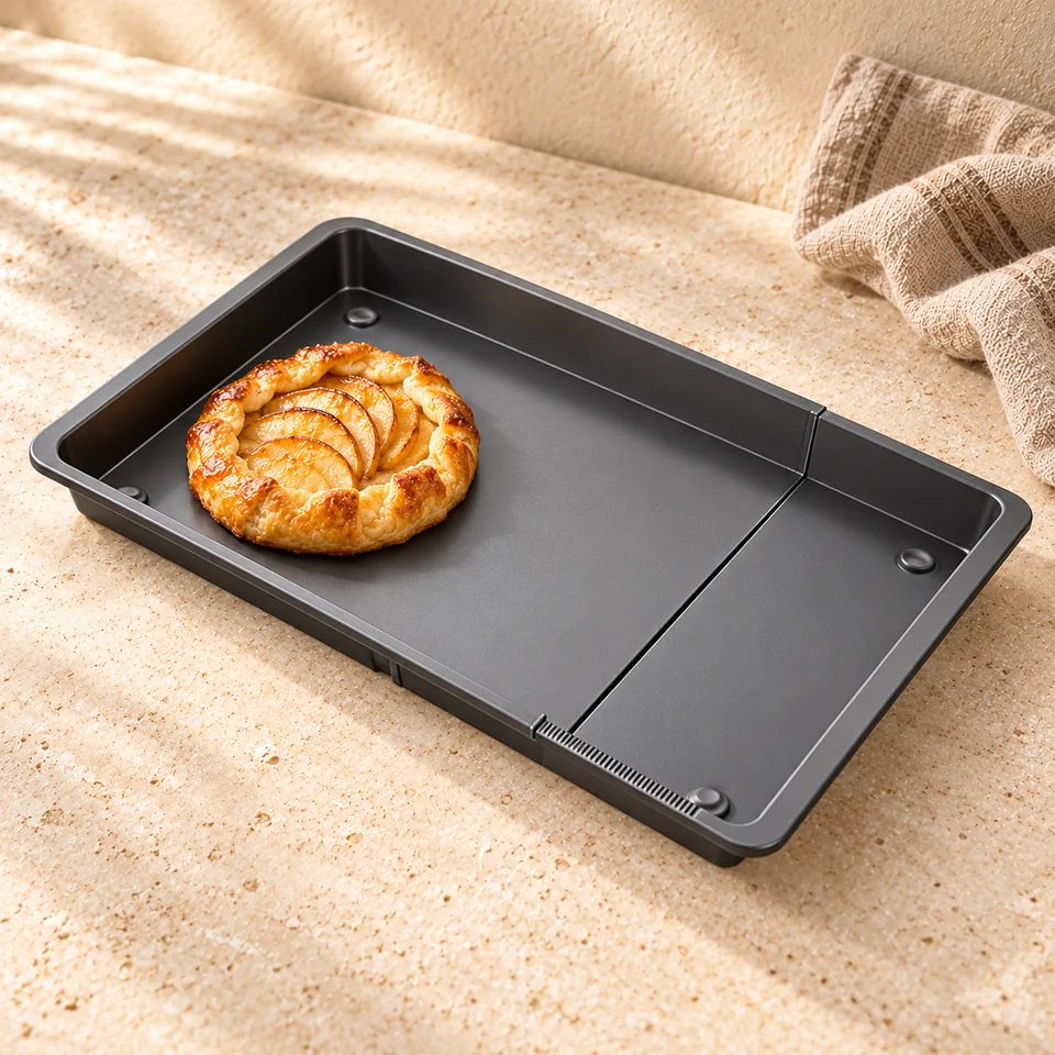 Plaque extensible 37 à 52 cm, bord 3 cm de Zenker, mise en situation en pâtisserie